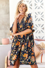 JAASE - Jarvis Mini Dress: Relaxed Fit Dress with V Neckline in California Poppy Print