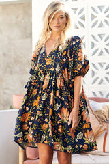 JAASE - Jarvis Mini Dress: Relaxed Fit Dress with V Neckline in California Poppy Print