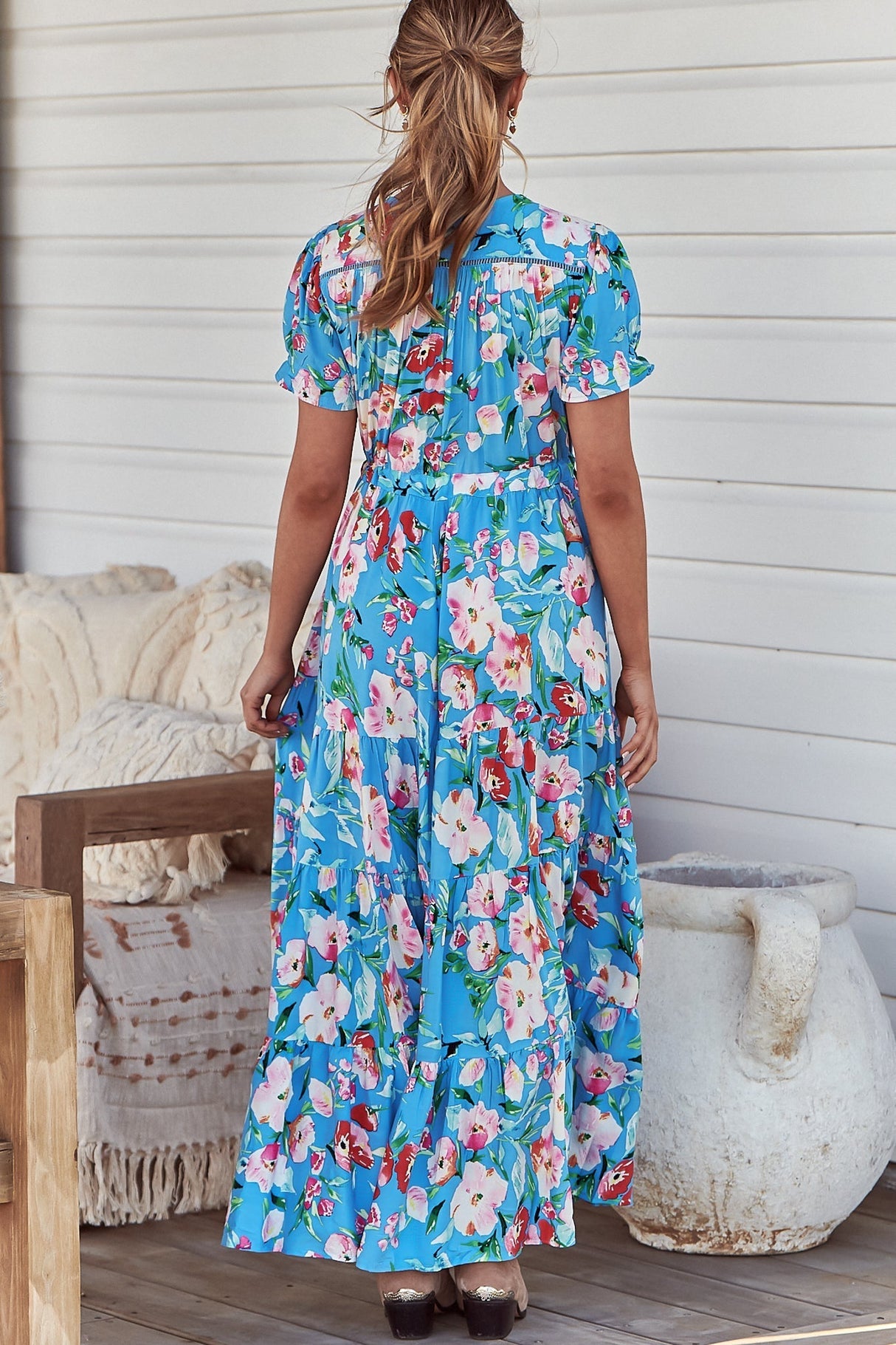 June Maxi Dress - Pull Tie Waist Button Down Dress in Imagination Print