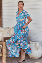 June Maxi Dress - Pull Tie Waist Button Down Dress in Imagination Print