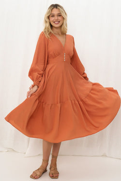 Kella Midi Dress - Rust
