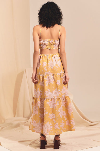 JAASE - Koda Maxi Dress: Cut Out Tiered Dress with Spaghetti Straps in Hawaii Sunrise