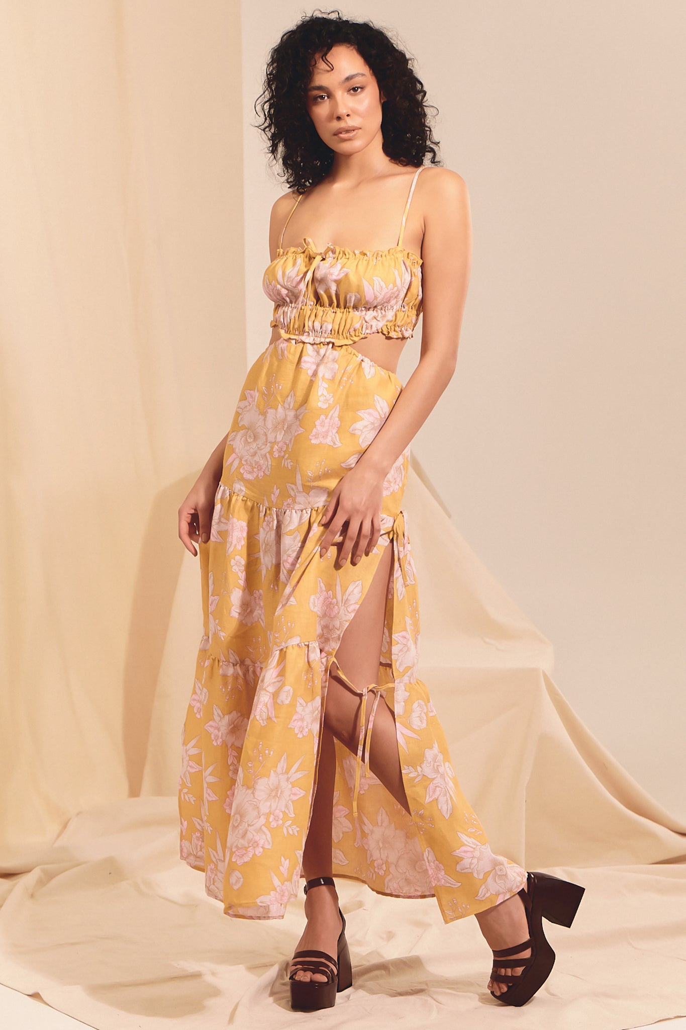 JAASE - Koda Maxi Dress: Cut Out Tiered Dress with Spaghetti Straps in Hawaii Sunrise