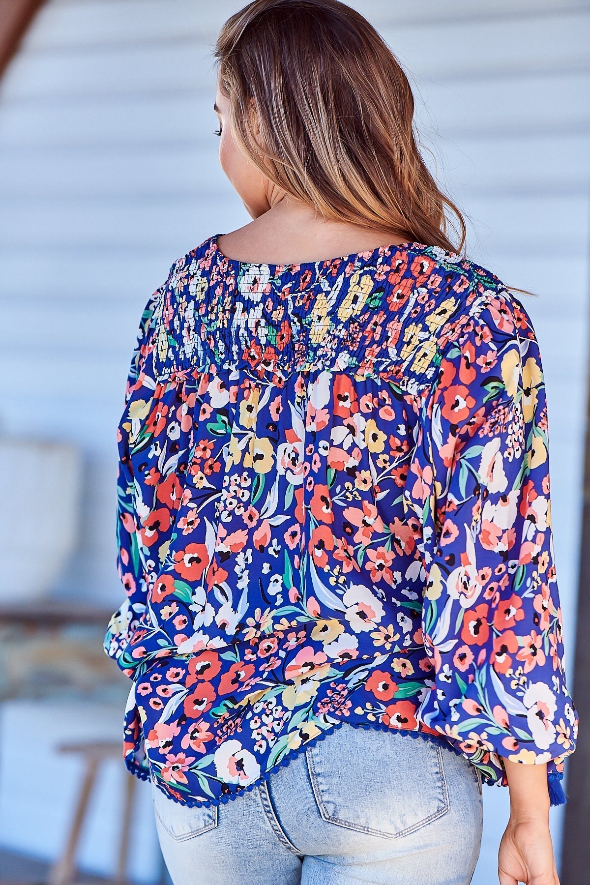 Rue Top - Pull Over Top with Neck Tie in Carnation Print