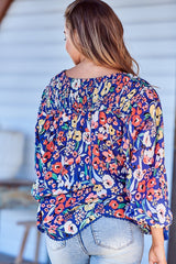 Rue Top - Pull Over Top with Neck Tie in Carnation Print