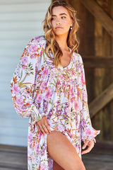 Rosalie Maxi Dress - V Neck Balloon Sleeve Tiered Oversized Dress in Acadia Print