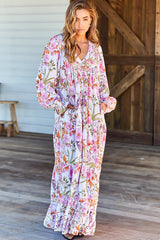 Rosalie Maxi Dress - V Neck Balloon Sleeve Tiered Oversized Dress in Acadia Print