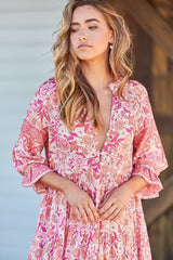 JAASE - Tillie Maxi Dress - Relaxed Style with V Neckline Dress in Leena Print