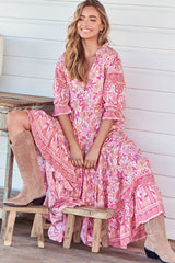 JAASE - Tillie Maxi Dress - Relaxed Style with V Neckline Dress in Leena Print