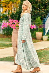 JAASE - Gemini Maxi Dress: V-Neck Long Sleeve High-Low Frill Hem Dress in Mint Paisley Print