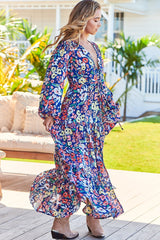 Teresa Maxi Dress - A Line Dres with Long Balloon Sleeves in Carnation Print