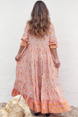 JAASE - Tillie Maxi Dress: Mandarin Collar Tiered Dress in Amor Print