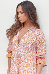 JAASE - Tillie Maxi Dress: Mandarin Collar Tiered Dress in Amor Print