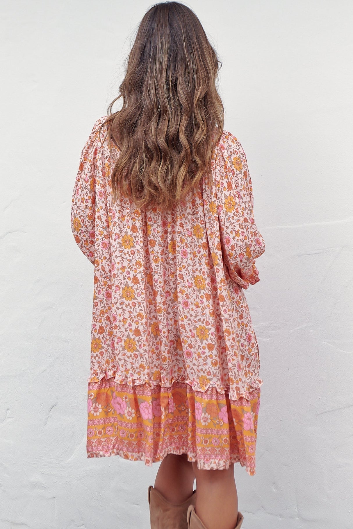 Semika Mini Dress - Mandarin Collar Button Through Smock Dress in Amor Print