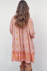 Semika Mini Dress - Mandarin Collar Button Through Smock Dress in Amor Print