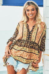 JAASE - Chloe Top: Very Oversized Crochet Trim Neckline Smock Top in Queen of the Night Print