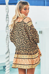 JAASE - Chloe Top: Very Oversized Crochet Trim Neckline Smock Top in Queen of the Night Print
