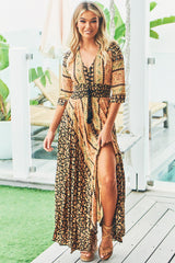 JAASE - Indiana Maxi Dress: Lace Back Shirred Waist A Line Dress with Handkerchief Hemline in Queen of the Night Print