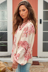 London Top - Mandarin Collar Button Down with Crochet Trims in Lucie Print