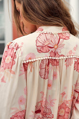 London Top - Mandarin Collar Button Down with Crochet Trims in Lucie Print