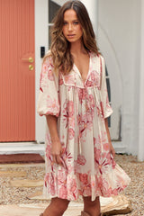 French Mini Dress - Yoked Bodice Smock Dress in Lucie Print