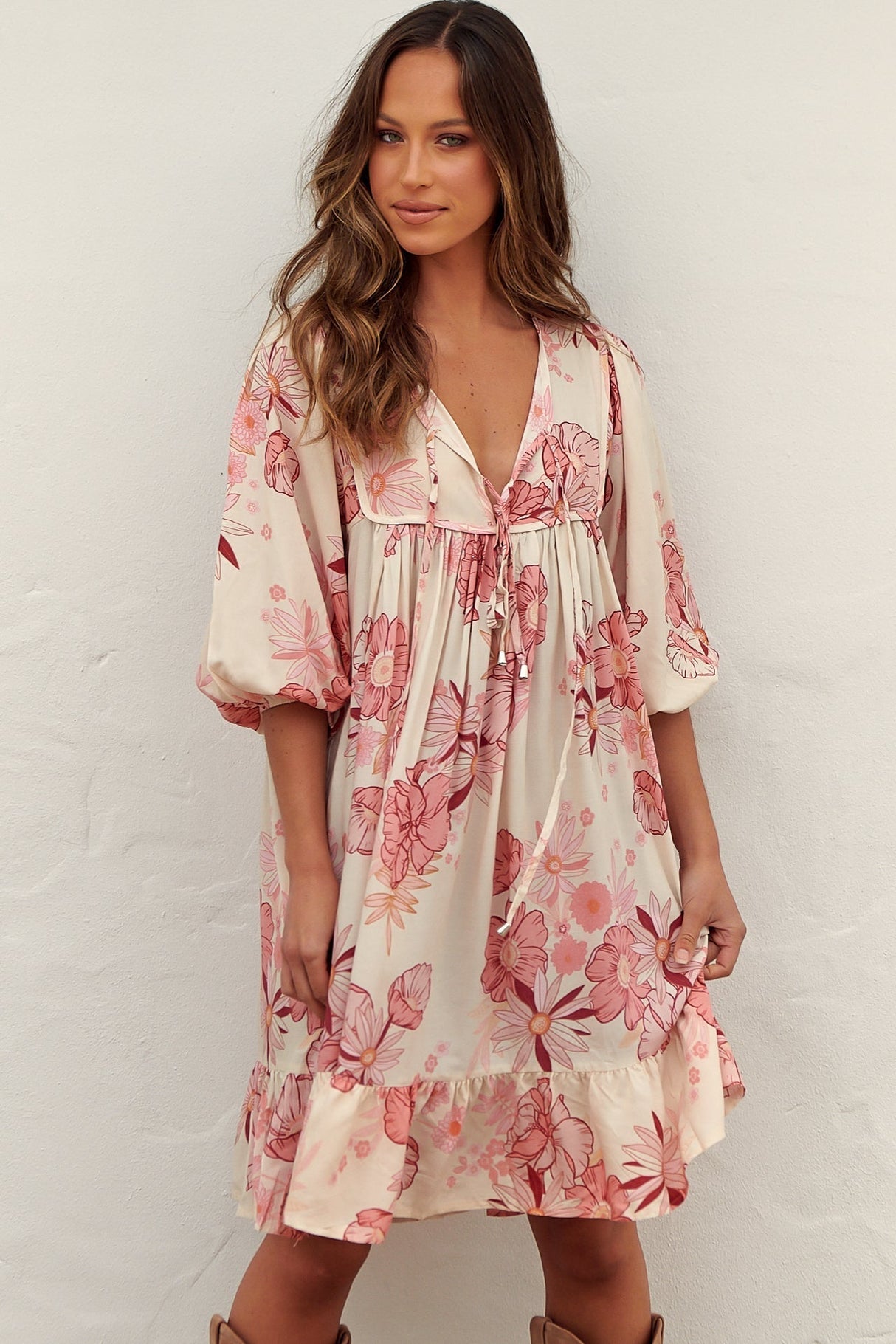 French Mini Dress - Yoked Bodice Smock Dress in Lucie Print