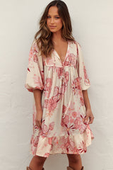 French Mini Dress - Yoked Bodice Smock Dress in Lucie Print
