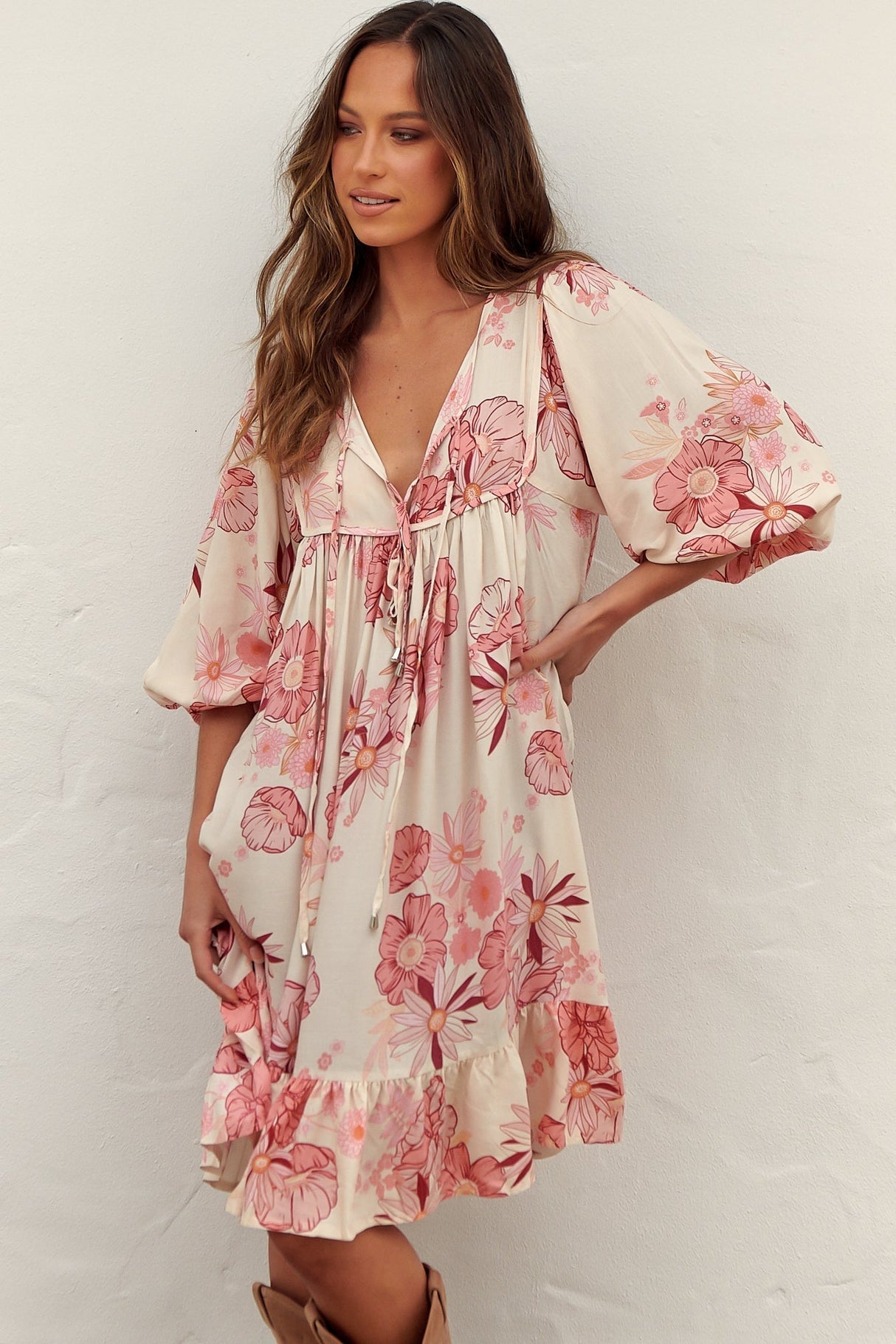 French Mini Dress - Yoked Bodice Smock Dress in Lucie Print