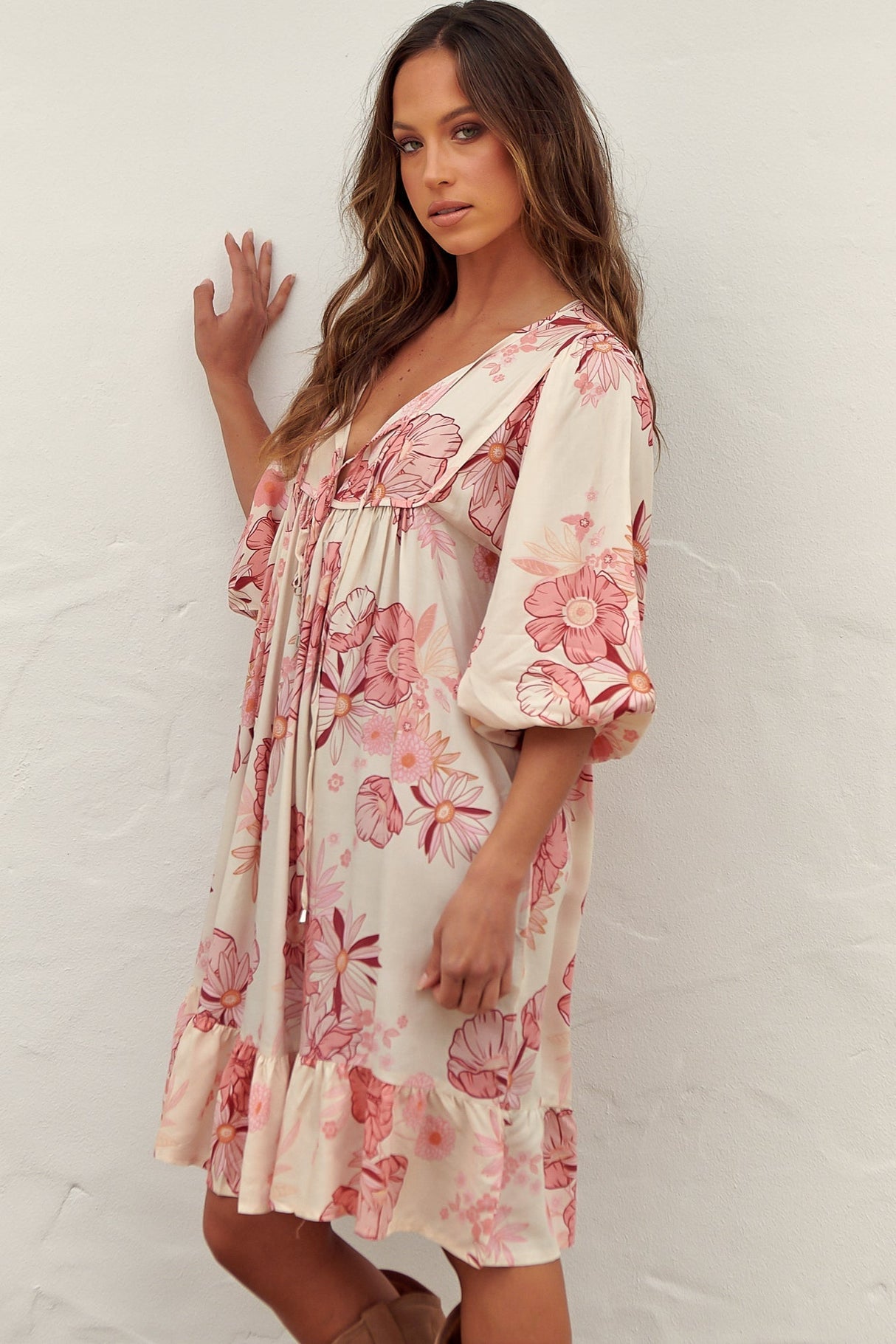 French Mini Dress - Yoked Bodice Smock Dress in Lucie Print