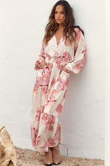 Otto Maxi Dress - Deep V Neck Long Sleeve Dress with Pockets in Lucie Print