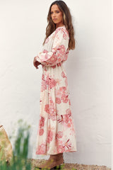 Otto Maxi Dress - Deep V Neck Long Sleeve Dress with Pockets in Lucie Print