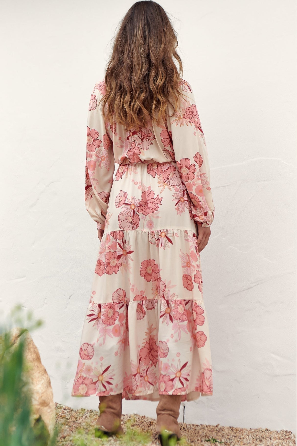 Otto Maxi Dress - Deep V Neck Long Sleeve Dress with Pockets in Lucie Print