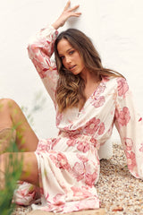 Otto Maxi Dress - Deep V Neck Long Sleeve Dress with Pockets in Lucie Print