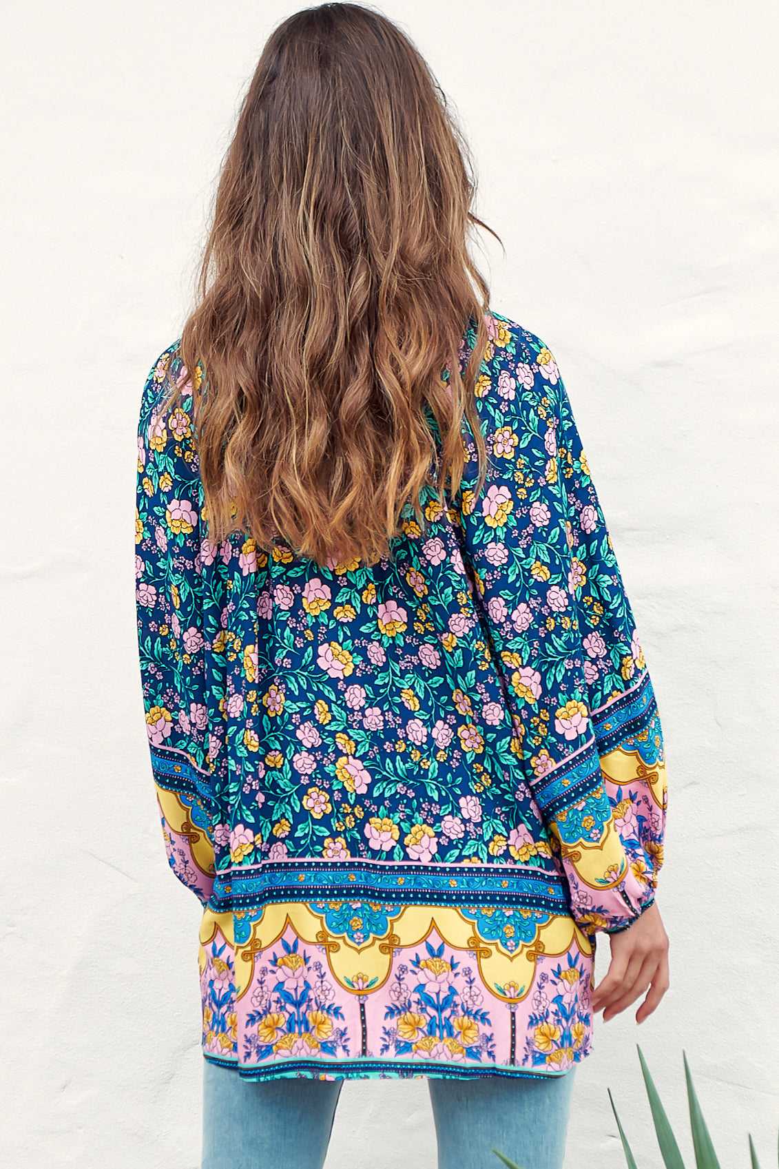 Kellie Top - Oversized Style with Mandarin Collar Top Posy Print