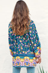 Kellie Top - Oversized Style with Mandarin Collar Top Posy Print
