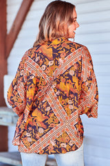 Folk Blouse - Relaxed Wide Sleeve Tie Cuff Blouse in Lantana Print