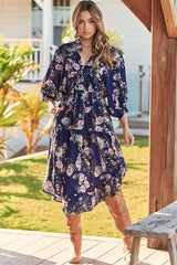 Jasmine Midi Dress - Mandarin Collar U Hemline Midi Dress in Piana Print