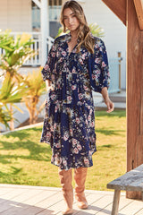 Jasmine Midi Dress - Mandarin Collar U Hemline Midi Dress in Piana Print