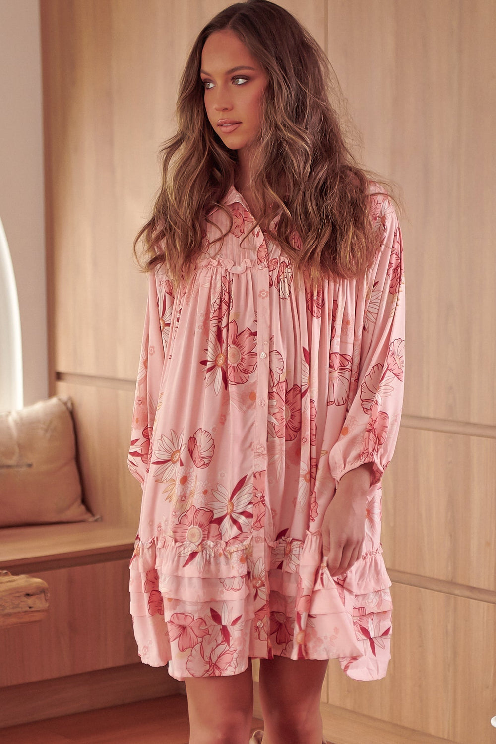 JAASE - Aimee Mini Dress: Oversized Style with Folded Collar Dress in Beliss Print