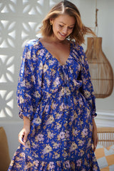 JAASE - Hailee Maxi Dress: V Neckline Dress with Side Pockets in Delfina Print