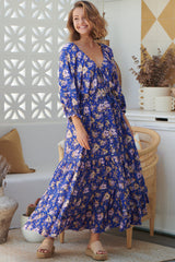 JAASE - Hailee Maxi Dress: V Neckline Dress with Side Pockets in Delfina Print