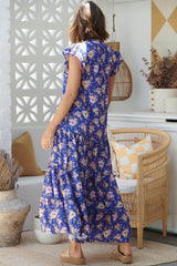 JAASE - Agnes Maxi Dress: V Neckline with Cap Sleeves Dress in Delfina Print