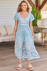 Isabella Maxi Dress - Scoop Neckline Cap Sleeve Dress in Sea Eden Print
