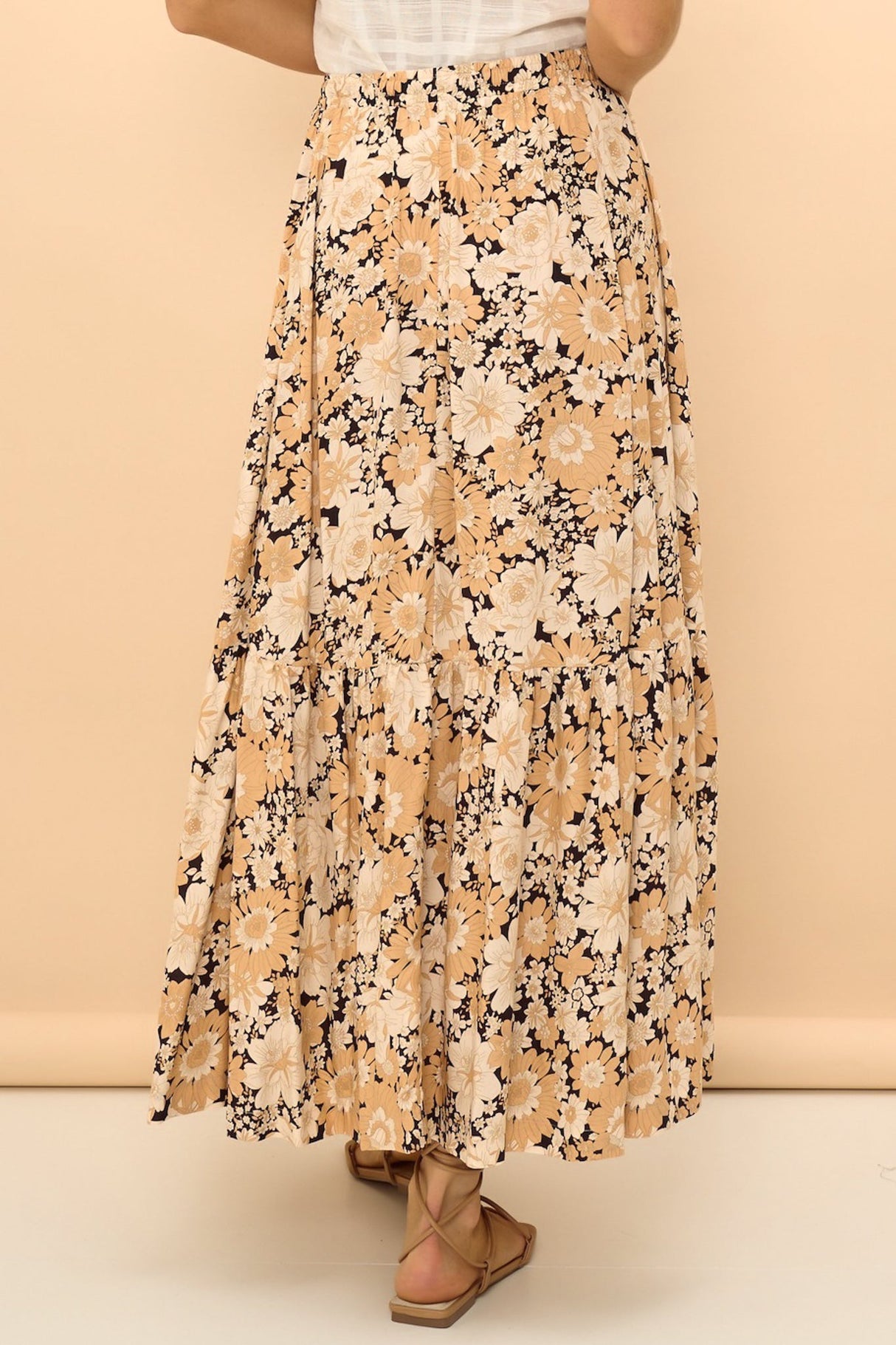 Zia Maxi Skirt - High Waisted Skirt with Tassel Waist Tie and Front Splits in Lyanna Print