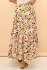 Zia Maxi Skirt - High Waisted Skirt with Tassel Waist Tie and Front Splits in Lyanna Print