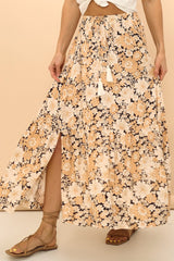 Zia Maxi Skirt - High Waisted Skirt with Tassel Waist Tie and Front Splits in Lyanna Print