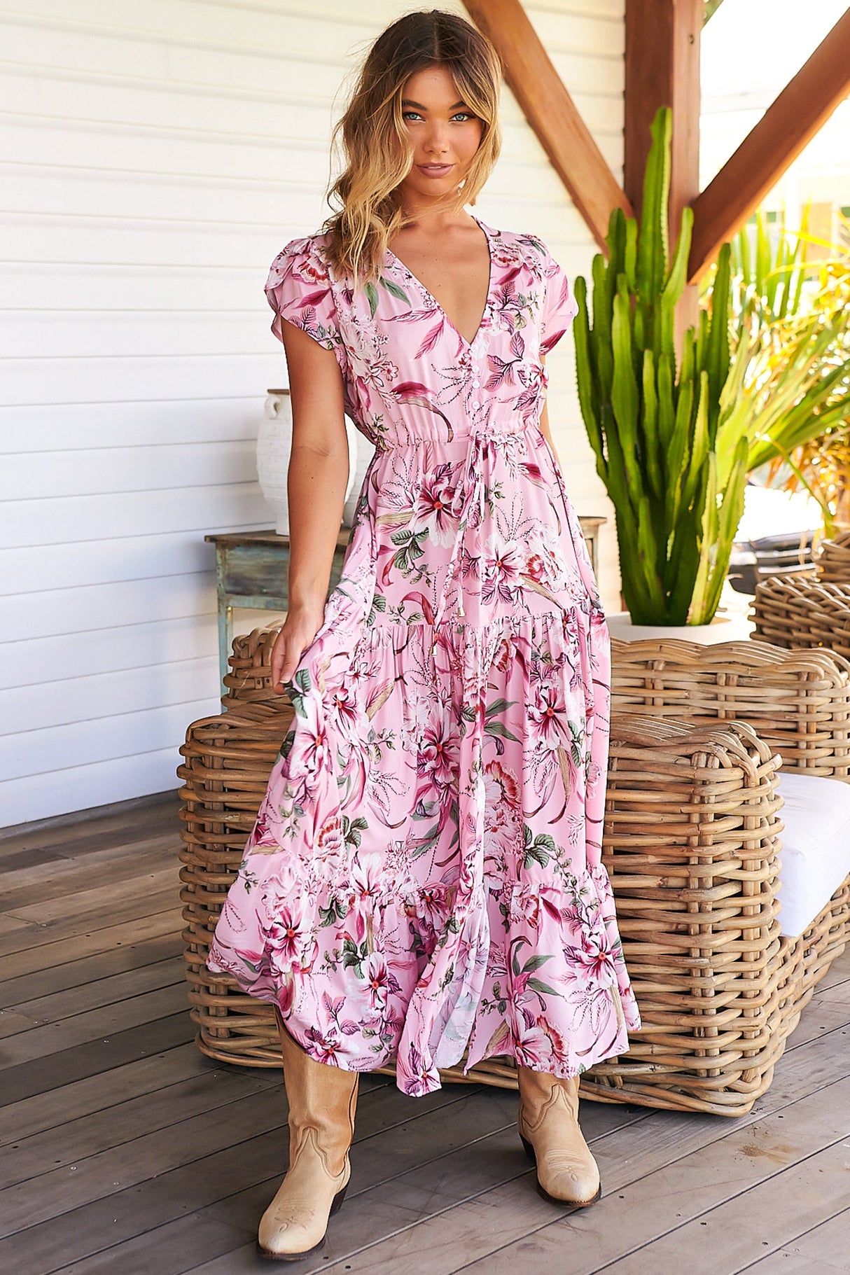 Melissa - Pink Lotus Maxi Dress