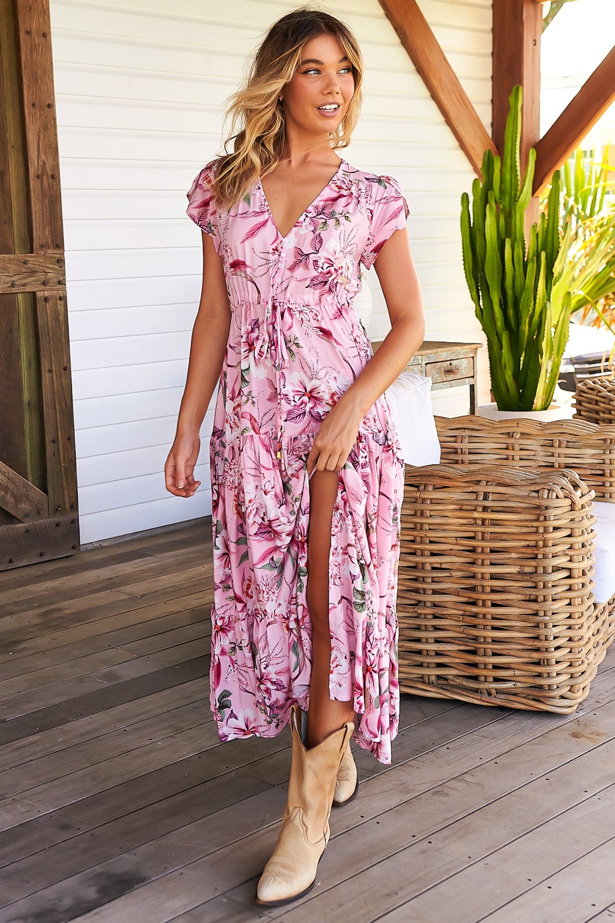 Melissa - Pink Lotus Maxi Dress