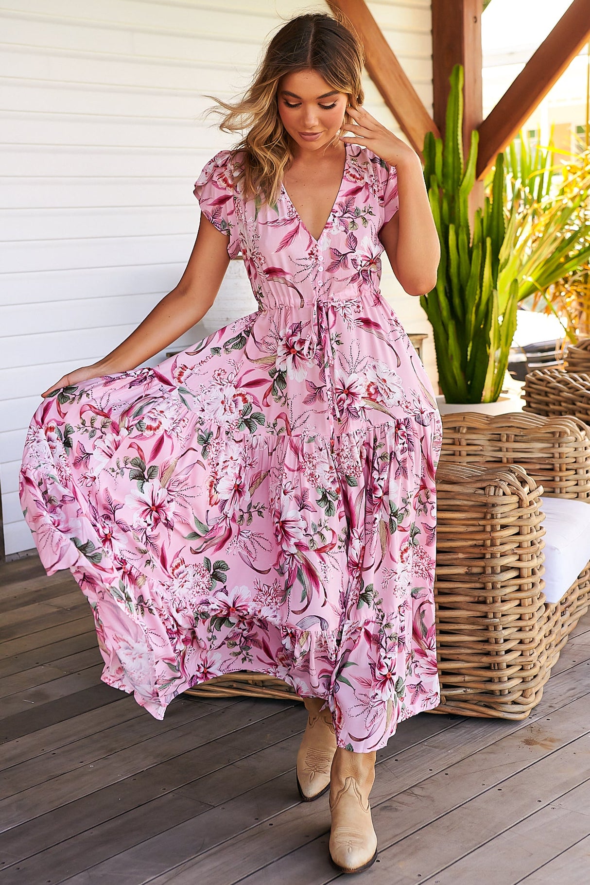 Melissa - Pink Lotus Maxi Dress