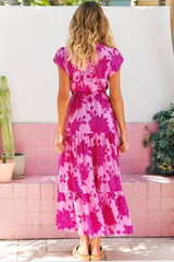 Melissa Maxi Dress - Pull Tie Waist Dress with Split in Valentine Print